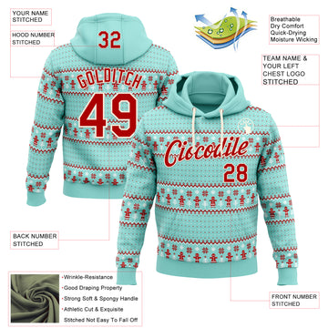 Custom Stitched Ice Blue Red-Cream 3D Christmas Ugly Sweater Sports Pullover Sweatshirt Hoodie