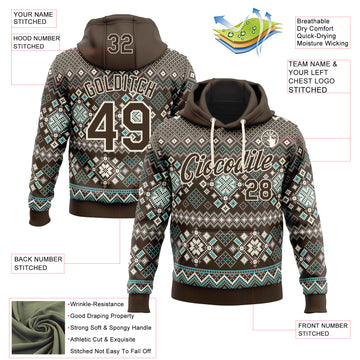 Custom Stitched Brown Brown-Cream 3D Christmas Ugly Sweater Sports Pullover Sweatshirt Hoodie