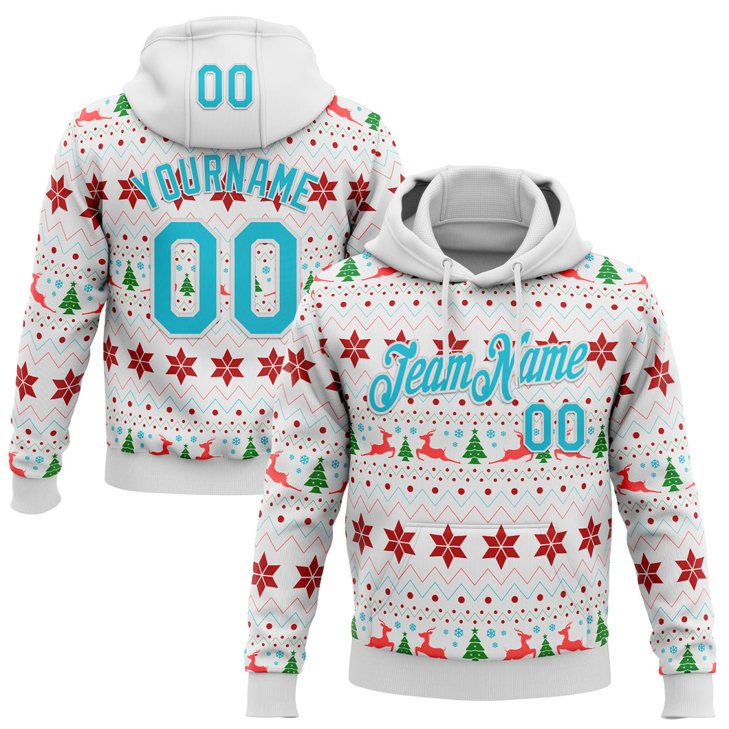 Custom Stitched White Lakes Blue-White 3D Christmas Ugly Sweater Sports Pullover Sweatshirt Hoodie