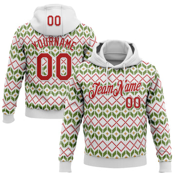 Custom Stitched White Red-White 3D Christmas Ugly Sweater Sports Pullover Sweatshirt Hoodie