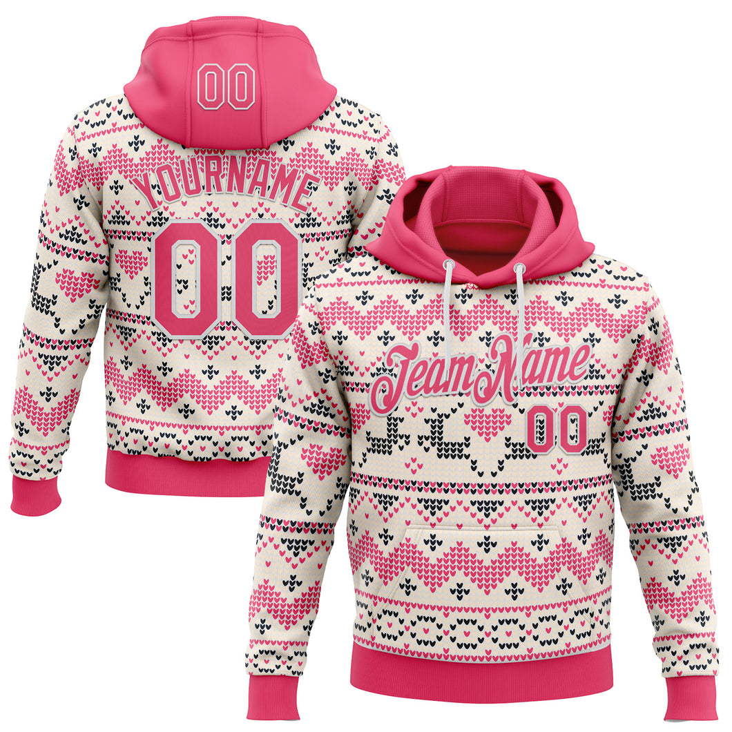 Custom Stitched White Neon Pink-White 3D Christmas Ugly Sweater Sports Pullover Sweatshirt Hoodie