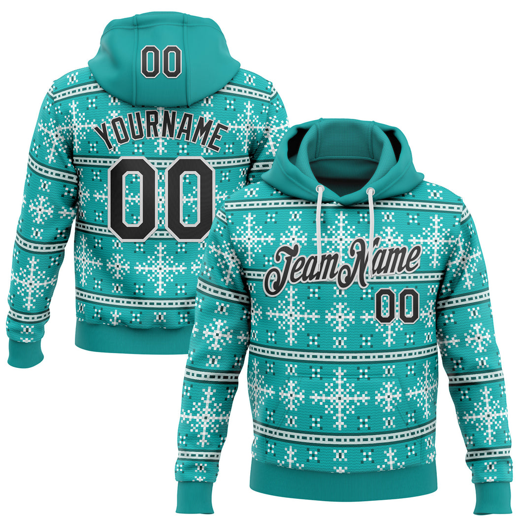 Custom Stitched Blue Black-White 3D Christmas Ugly Sweater Sports Pullover Sweatshirt Hoodie