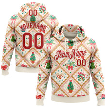 Load image into Gallery viewer, Custom Stitched Cream Red-Cream 3D Christmas Patchwork Sports Pullover Sweatshirt Hoodie
