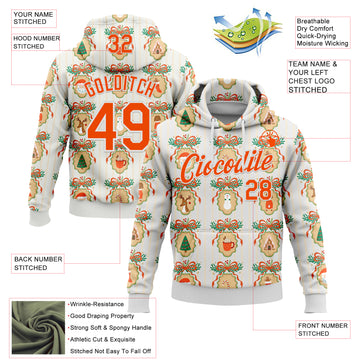 Custom Stitched White Orange-White 3D Christmas Sports Pullover Sweatshirt Hoodie