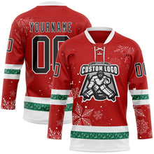 Laden Sie das Bild in den Galerie-Viewer, Custom Red Black-White 3D Christmas Hockey Lace Neck Jersey

