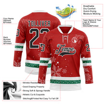 Laden Sie das Bild in den Galerie-Viewer, Custom Red Black-White 3D Christmas Hockey Lace Neck Jersey
