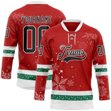 Laden Sie das Bild in den Galerie-Viewer, Custom Red Black-White 3D Christmas Hockey Lace Neck Jersey
