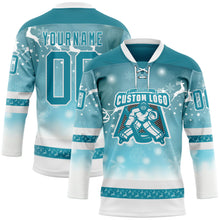 Load image into Gallery viewer, Custom Teal Teal-White 3D Christmas Reindeer Hockey Lace Neck Jersey

