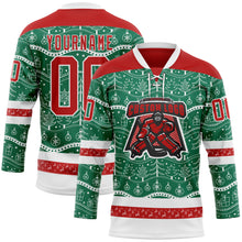 Загрузить изображение в средство просмотра галереи, Custom Kelly Green Red-White 3D Christmas Hockey Lace Neck Jersey
