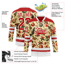 Laden Sie das Bild in den Galerie-Viewer, Custom Red Red-White 3D Christmas Hockey Lace Neck Jersey
