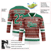 Laden Sie das Bild in den Galerie-Viewer, Custom Red Kelly Green-White 3D Christmas Ugly Sweater Hockey Lace Neck Jersey
