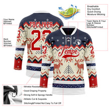 Load image into Gallery viewer, Custom Navy Red-White 3D Christmas Ugly Sweater Hockey Lace Neck Jersey

