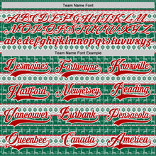 Laden Sie das Bild in den Galerie-Viewer, Custom Kelly Green Red-White 3D Christmas Ugly Sweater Hockey Lace Neck Jersey
