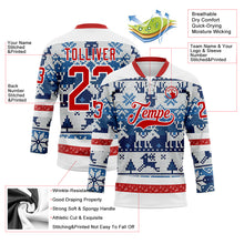 Load image into Gallery viewer, Custom Blue Red-White 3D Christmas Ugly Sweater Hockey Lace Neck Jersey
