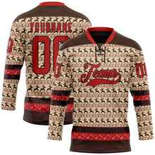 Загрузить изображение в средство просмотра галереи, Custom City Cream Red-Brown 3D Christmas Hockey Lace Neck Jersey

