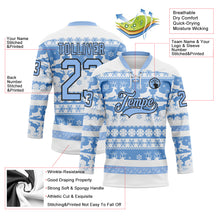 Laden Sie das Bild in den Galerie-Viewer, Custom White Light Blue-Black 3D Christmas Ugly Sweater Hockey Lace Neck Jersey
