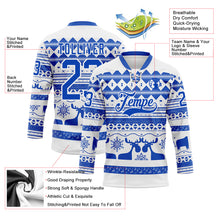 Laden Sie das Bild in den Galerie-Viewer, Custom White Thunder Blue-White 3D Christmas Ugly Sweater Hockey Lace Neck Jersey
