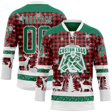 Laden Sie das Bild in den Galerie-Viewer, Custom Red Kelly Green-White 3D Christmas Plaid Hockey Lace Neck Jersey
