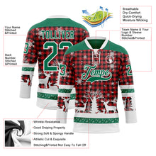 Laden Sie das Bild in den Galerie-Viewer, Custom Red Kelly Green-White 3D Christmas Plaid Hockey Lace Neck Jersey
