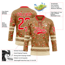 Laden Sie das Bild in den Galerie-Viewer, Custom Old Gold Fire Red-White 3D Christmas Hockey Lace Neck Jersey

