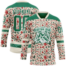 Загрузить изображение в средство просмотра галереи, Custom Cream Kelly Green-White 3D Christmas Hockey Lace Neck Jersey

