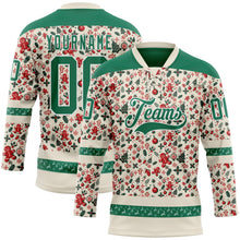Загрузить изображение в средство просмотра галереи, Custom Cream Kelly Green-White 3D Christmas Hockey Lace Neck Jersey
