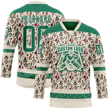 Загрузить изображение в средство просмотра галереи, Custom Cream Kelly Green-White 3D Christmas Hockey Lace Neck Jersey
