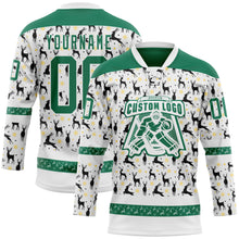 Загрузить изображение в средство просмотра галереи, Custom White Kelly Green-White 3D Christmas Hockey Lace Neck Jersey
