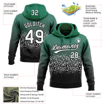 Custom Stitched Kelly Green White-Black 3D Pattern Design Abstract Shape Sports Pullover Sweatshirt Hoodie