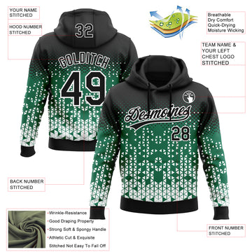 Custom Stitched Kelly Green Black-White 3D Pattern Design Geometrico Graph Sports Pullover Sweatshirt Hoodie