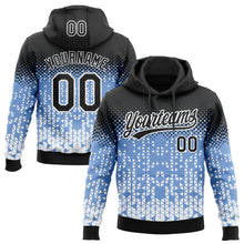Load image into Gallery viewer, Custom Stitched Light Blue Black-White 3D Pattern Design Geometrico Graph Sports Pullover Sweatshirt Hoodie
