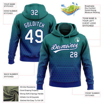Custom Stitched Teal White-Royal 3D Pattern Design Geometrico Graph Sports Pullover Sweatshirt Hoodie
