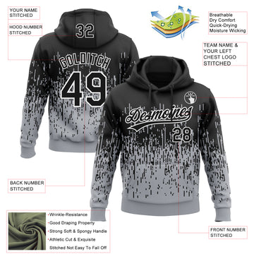 Custom Stitched Gray Black-White 3D Pattern Design Abstract Shape Sports Pullover Sweatshirt Hoodie