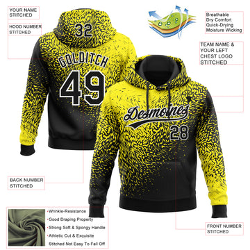 Custom Stitched Light Yellow Black-White 3D Pattern Design Abstract Shape Sports Pullover Sweatshirt Hoodie