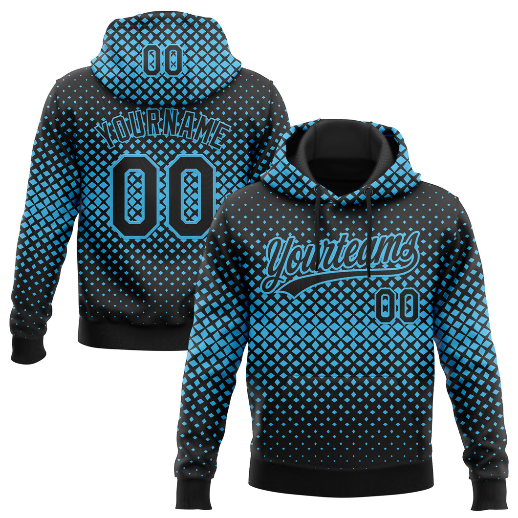 Custom Stitched Black Black-Sky Blue 3D Pattern Design Geometrico Graph Sports Pullover Sweatshirt Hoodie