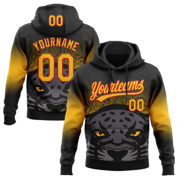 Custom Stitched Black Gold-Red 3D Pattern Design Leopardo Sports Pullover Sweatshirt Hoodie