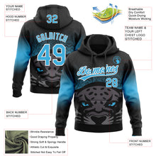Load image into Gallery viewer, Custom Stitched Black Sky Blue-White 3D Pattern Design Leopardo Sports Pullover Sweatshirt Hoodie
