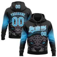 Load image into Gallery viewer, Custom Stitched Black Sky Blue-White 3D Pattern Design Leopardo Sports Pullover Sweatshirt Hoodie
