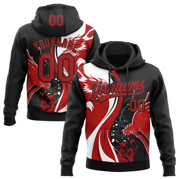 Custom Stitched White Red-Black 3D Pattern Design Wolf Sports Pullover Sweatshirt Hoodie