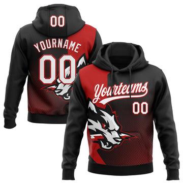 Custom Stitched Black White-Red 3D Pattern Design Wolf Sports Pullover Sweatshirt Hoodie