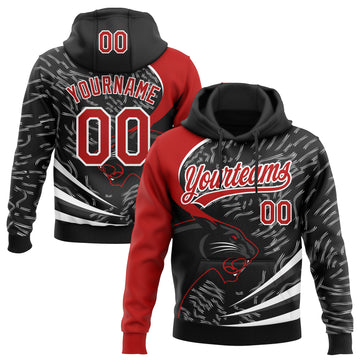 Custom Stitched Black Red-White 3D Pattern Design Leopardo Sports Pullover Sweatshirt Hoodie
