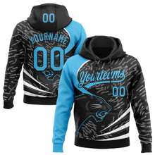 Load image into Gallery viewer, Custom Stitched Black Sky Blue-Black 3D Pattern Design Leopardo Sports Pullover Sweatshirt Hoodie
