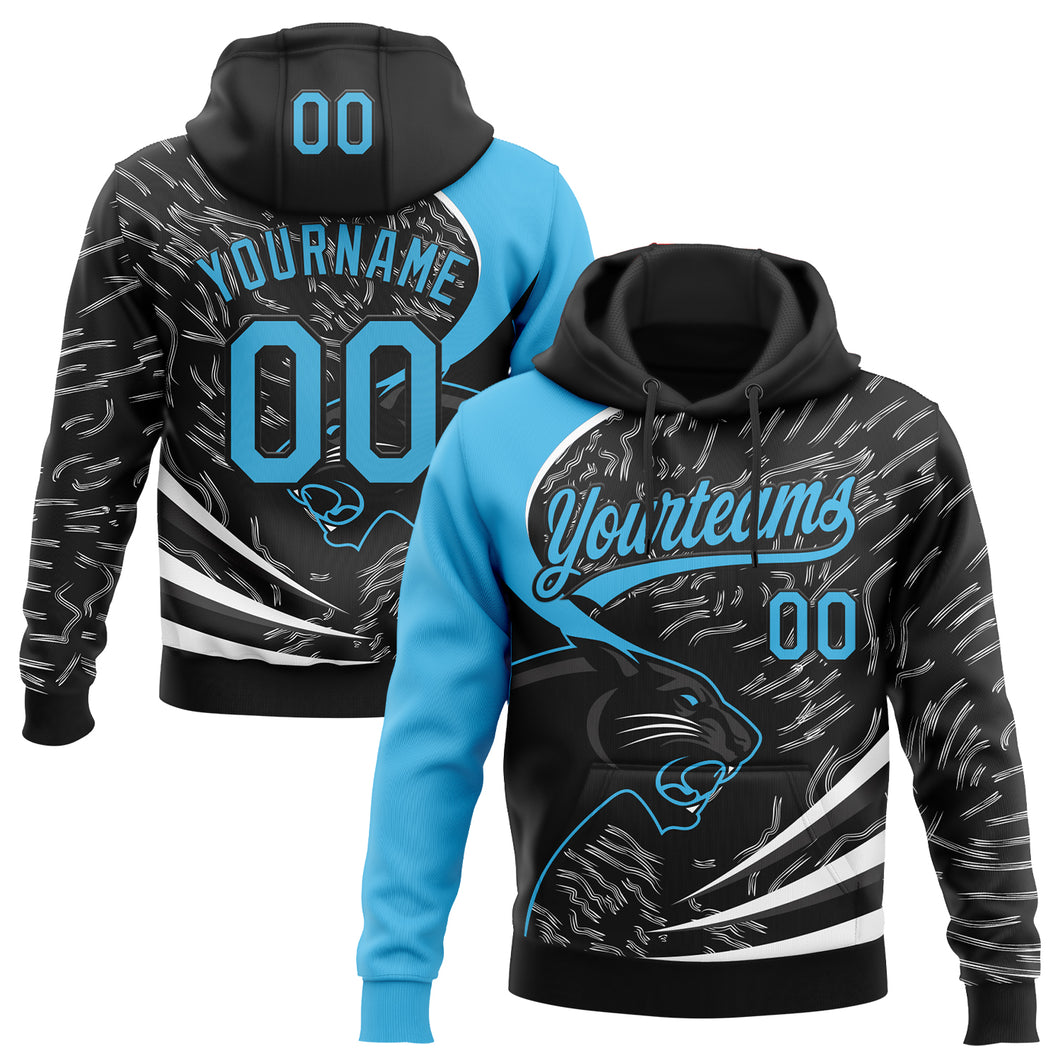 Custom Stitched Black Sky Blue-Black 3D Pattern Design Leopardo Sports Pullover Sweatshirt Hoodie