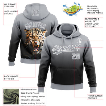 Custom Stitched Black Gray-White 3D Pattern Design Leopardo Sports Pullover Sweatshirt Hoodie