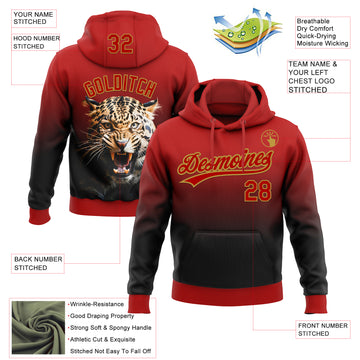 Custom Stitched Black Red-Old Gold 3D Pattern Design Leopardo Sports Pullover Sweatshirt Hoodie