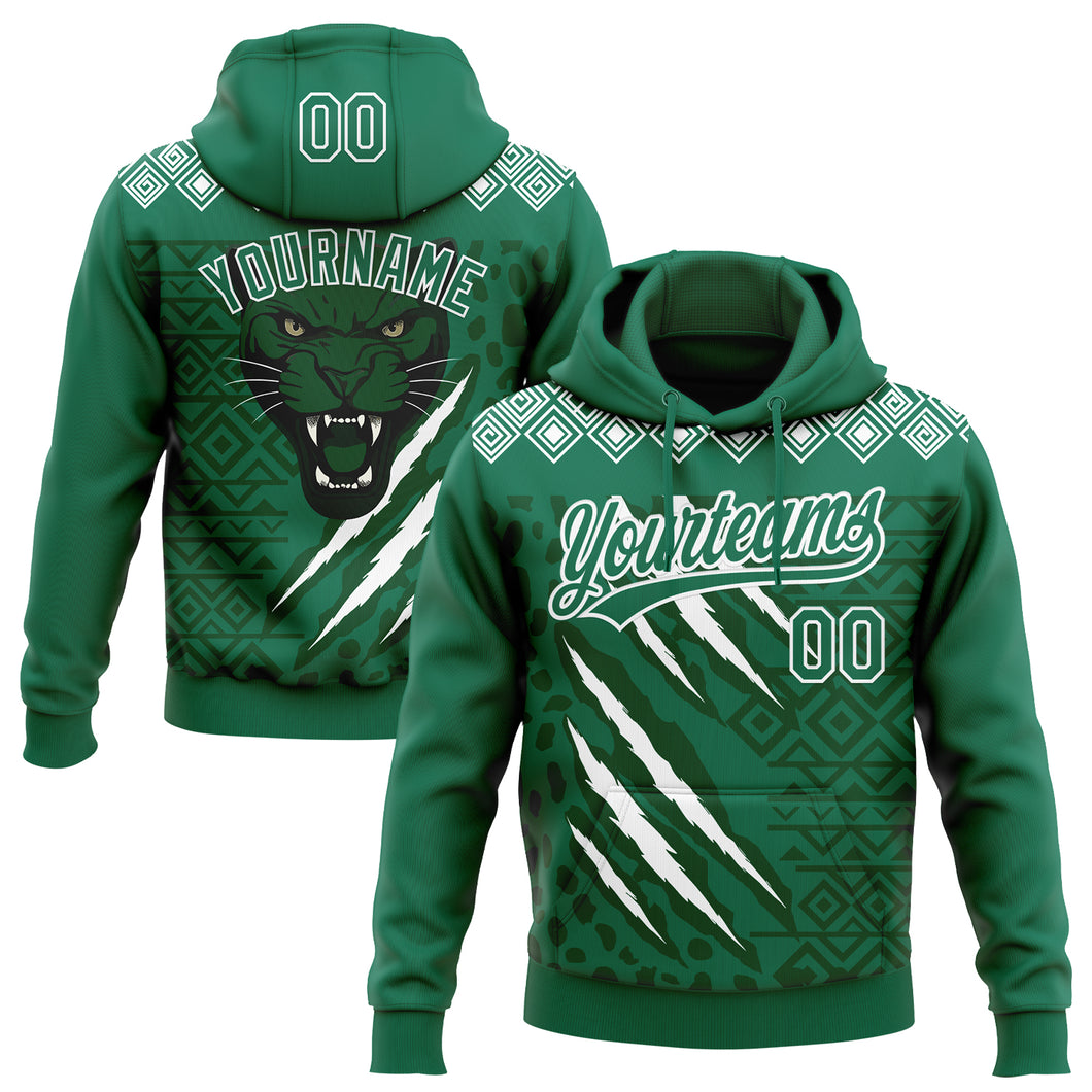 Custom Stitched Green Kelly Green-White 3D Pattern Design Leopardo Sports Pullover Sweatshirt Hoodie