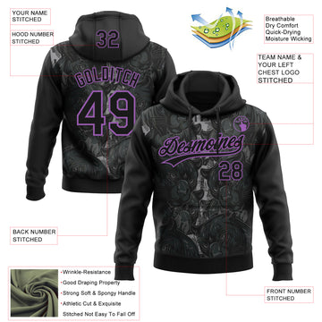 Custom Stitched Black Black-Medium Purple 3D Pattern Design Leopardo Sports Pullover Sweatshirt Hoodie