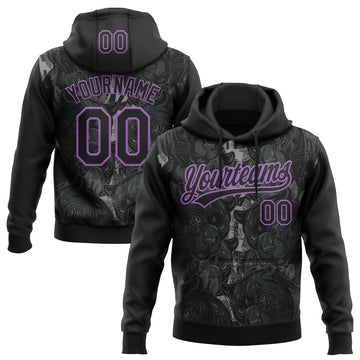 Custom Stitched Black Black-Medium Purple 3D Pattern Design Leopardo Sports Pullover Sweatshirt Hoodie