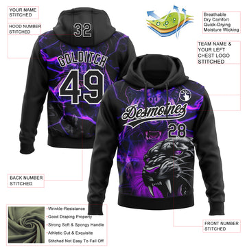 Custom Stitched Purple Black-White 3D Pattern Design Leopardo Sports Pullover Sweatshirt Hoodie
