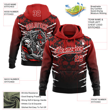 Custom Stitched Black Red-White 3D Pattern Design Leopardo Sports Pullover Sweatshirt Hoodie